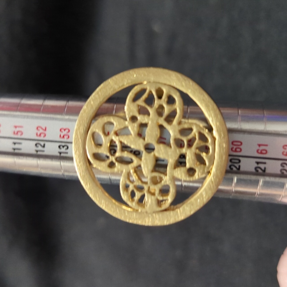 Solid Brass Filagree Clover Round Statement Ring … - image 7